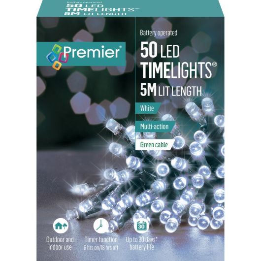Premier TimeLights Battery Operated 50 LED 5m - White