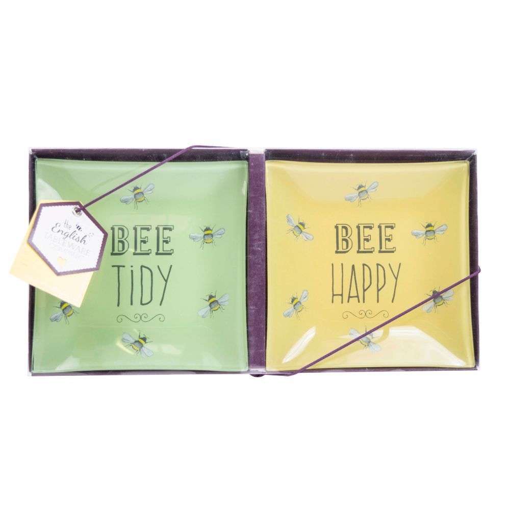 Bee Happy Square Glass Dish - Set of 2