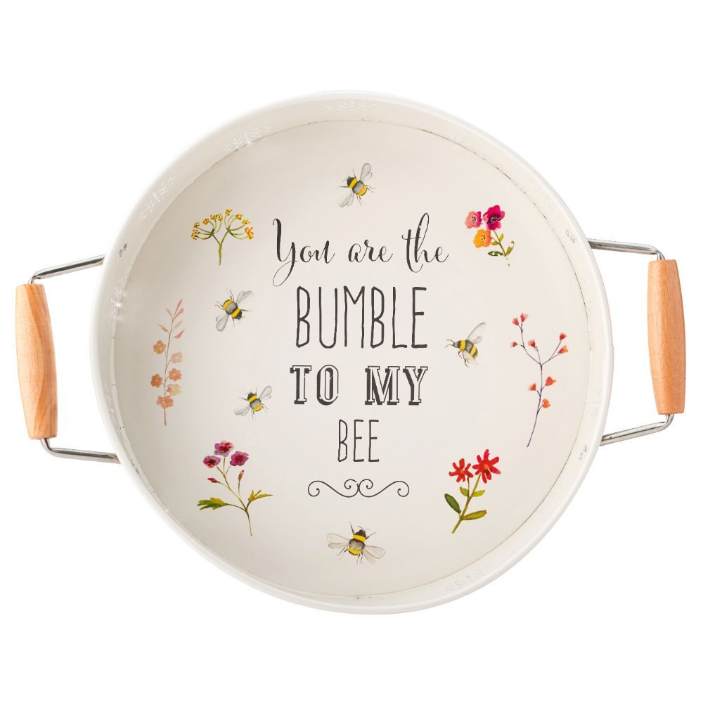 Bee Happy Decorated Painted Steel Round Tray