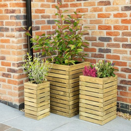 Contemporary Slatted Planter Set Of 3 (Direct Delivery)