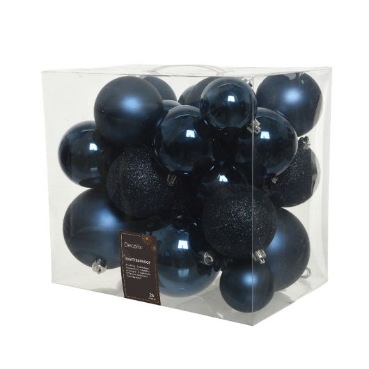 Night Blue Assorted Shatterproof Baubles - 26 Pack