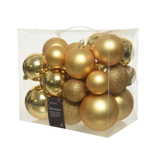 Light Gold Assorted Shatterproof Baubles - 26 Pack