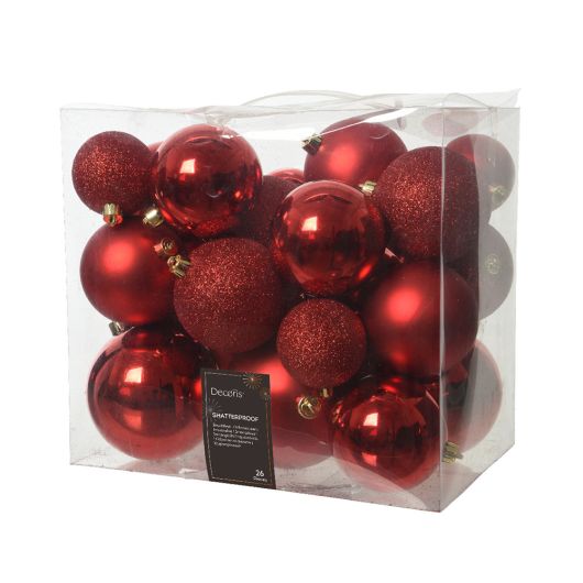 Red Assorted Shatterproof Baubles - 26 Pack