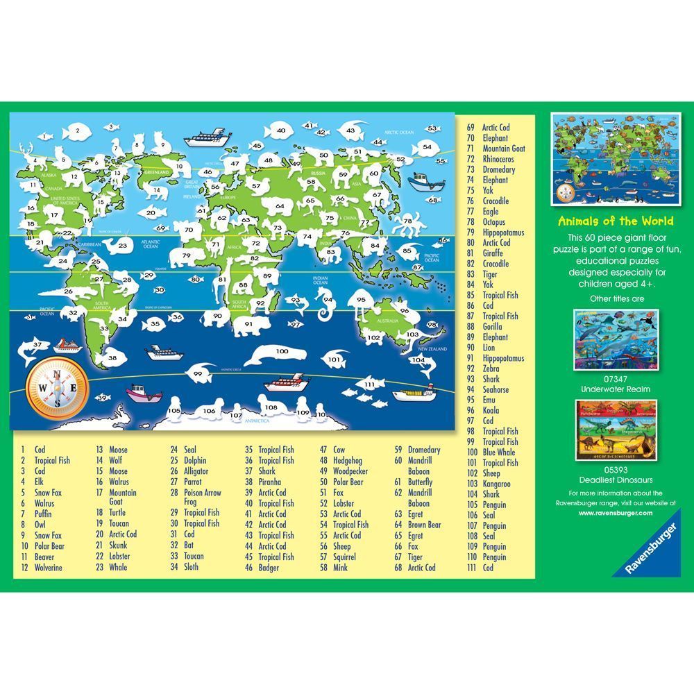 Animals of the World Giant Floor Jigsaw Puzzle - 60 Pieces