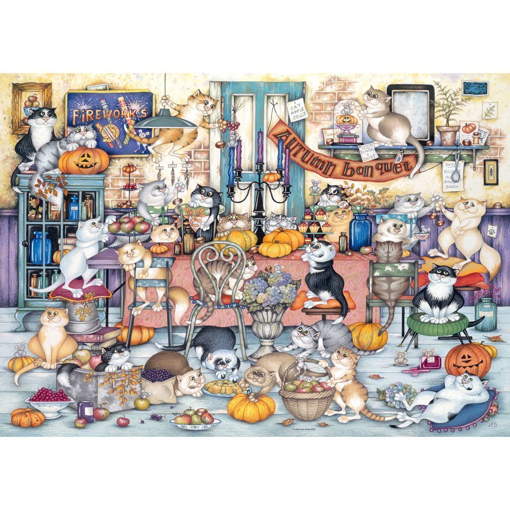 Crazy Cats Autumn Banquet Jigsaw Puzzle - 1000 Pieces