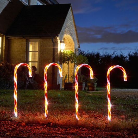 Red/White Candy Cane Stake Lights - Pk4
