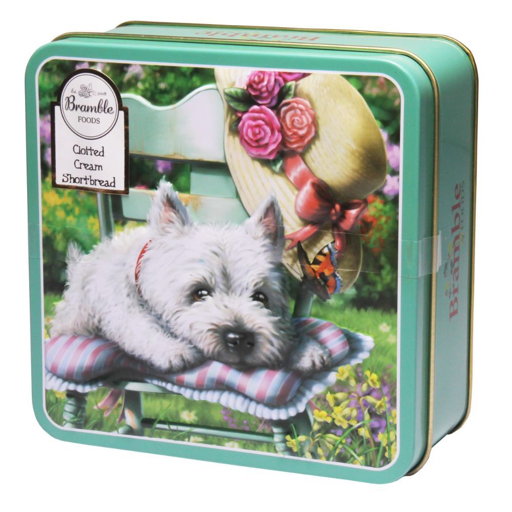 Bramble House Westie Embossed Tin with Shortbread Buttons