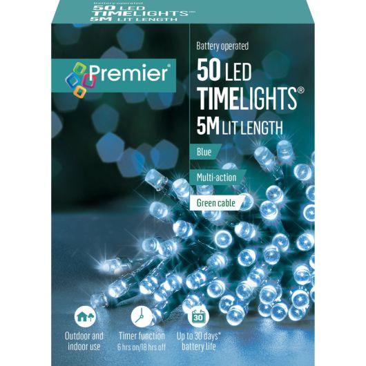 Premier TimeLights Battery Operated 50 LED 5m - Blue