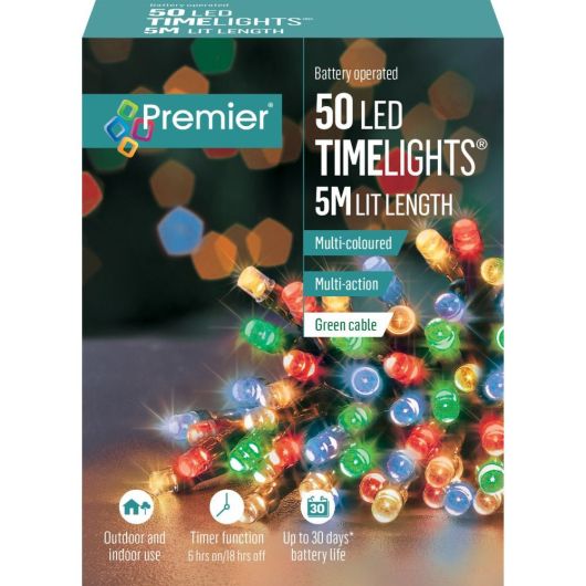 Premier Timelights Battery Operated 50 LED 5m - Multi-Coloured