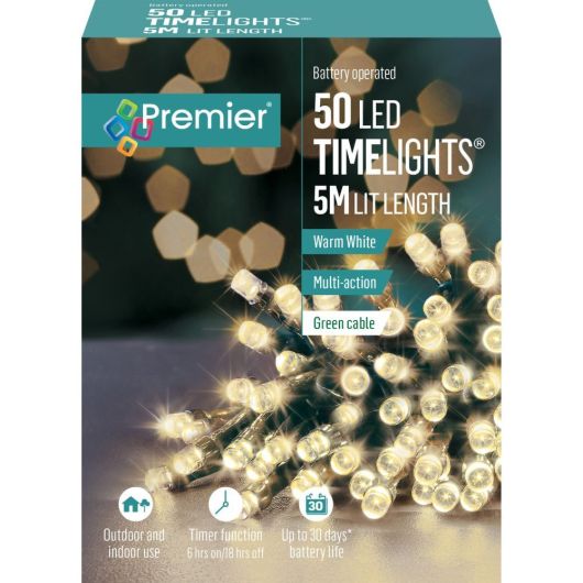 Premier TimeLights Battery Operated 50 LED 5m - Warm White