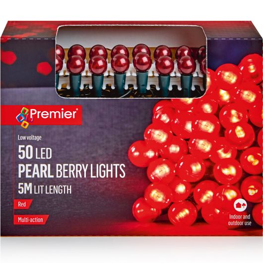 Premier Pearl Berry Lights 50 LED - Red