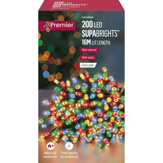 Premier Supabrights 200 LED 16m - Multi-Coloured (Green Cable)