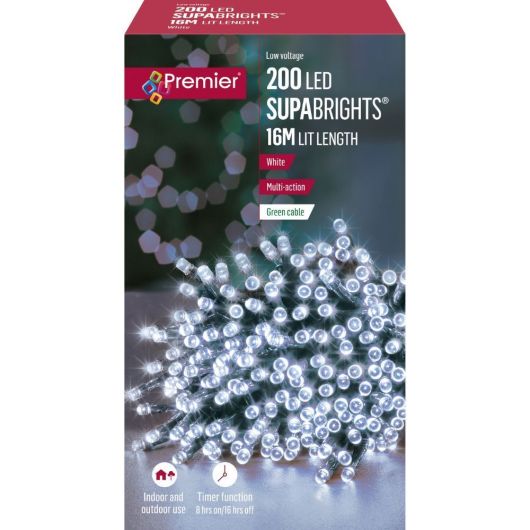 Premier Supabrights 200 LED 16m - White (Green Cable)