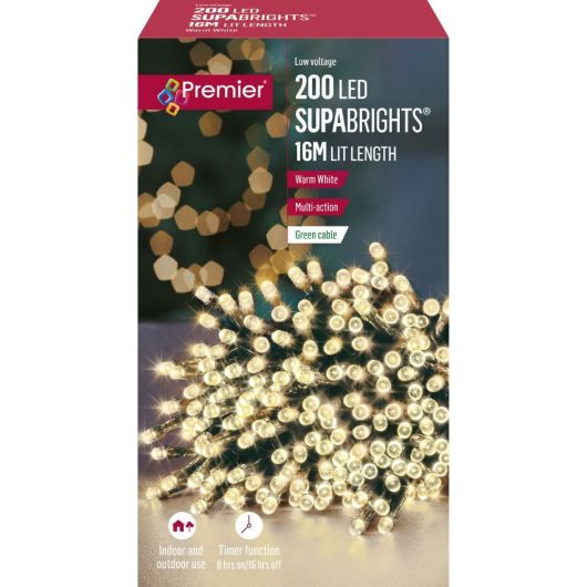 Premier Supabrights 200 LED 16m - Warm White (Green Cable)