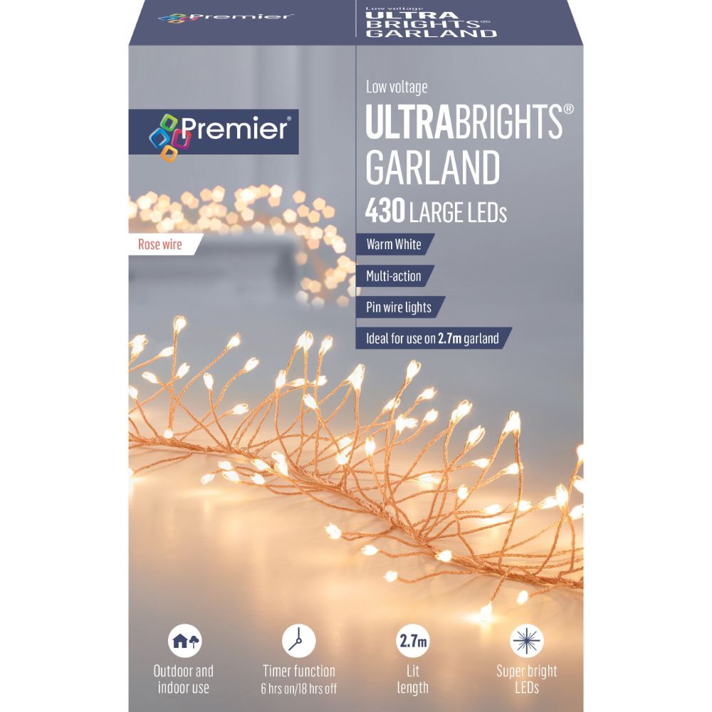 Premier 430 LED Rose Gold Ultrabright Garland - Warm White | Garden Store Online