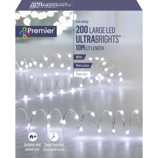 Premier Ultrabrights 200 LEDs 10m - White (Silver Cable)