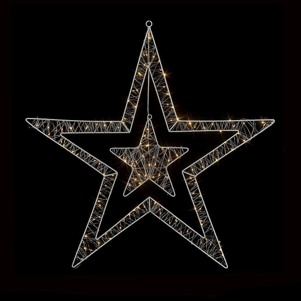 Premier White Double Wire Star With 140 White And Warm White LEDs