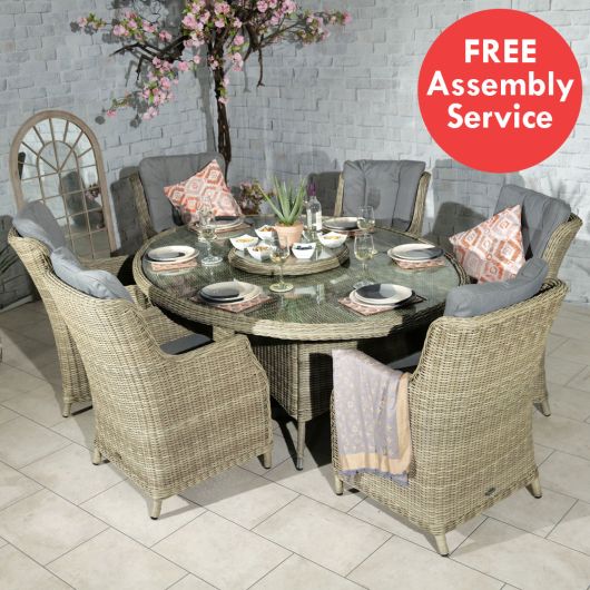 Wentworth 6 Seater Ellipse Highback Comfort Dining Set with Lazy Susan