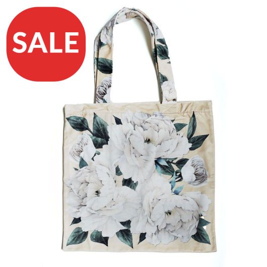 Floral White Peony Tote Bag