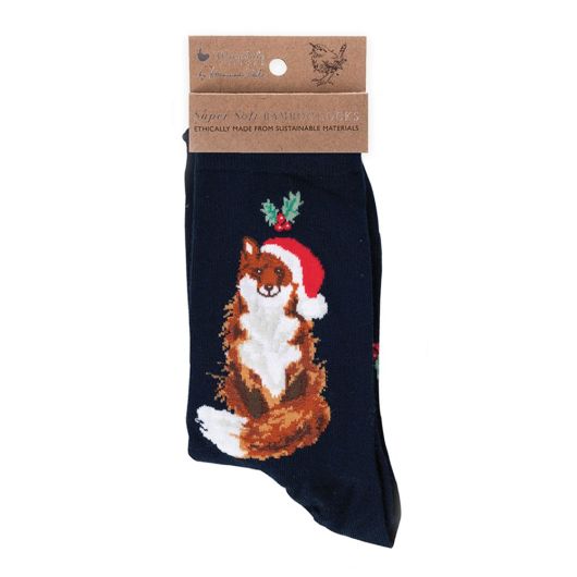 Wrendale Designs Festive Fox Christmas Socks - Navy