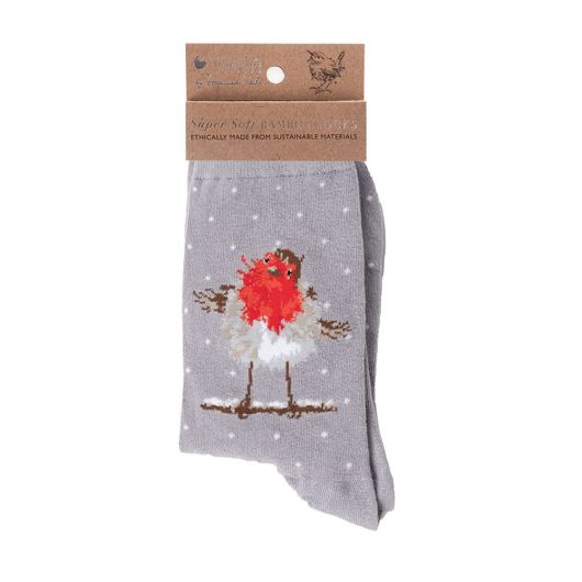 Wrendale Designs Jolly Robin Christmas Socks - Grey