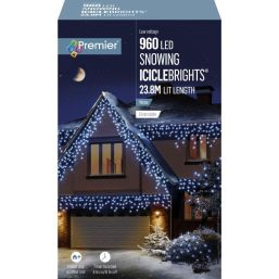 Premier Frosted IcicleBrights 960 LED 23.8m - White (Clear Cable)